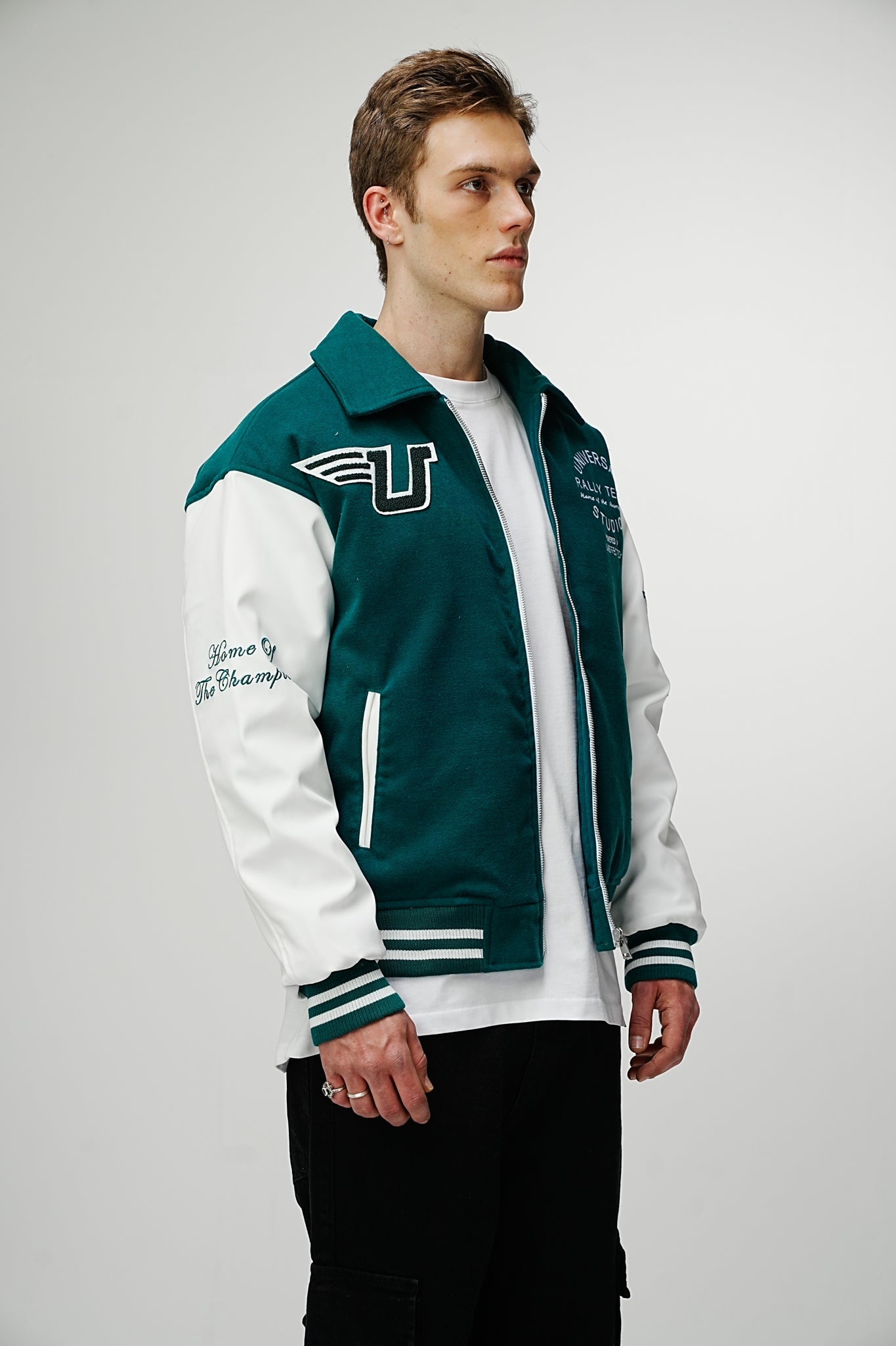Airdrop Racer Varsity Jacket - Emerald Green - UNEFFECTED STUDIOS® - Coats & Jackets - UNEFFECTED STUDIOS®