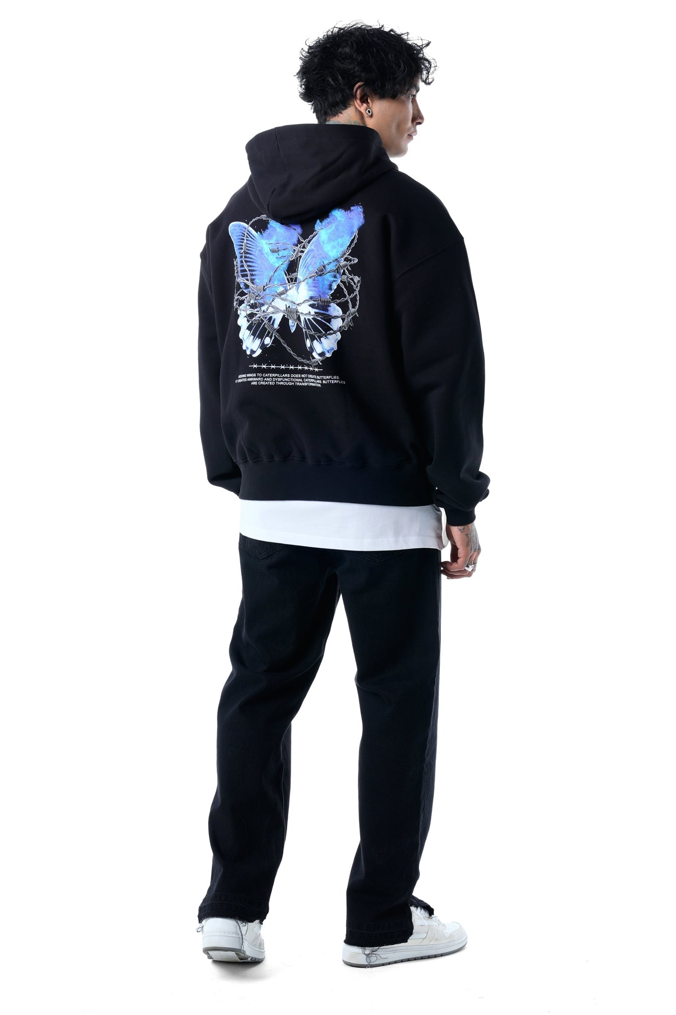 Butterfly Effect 480GSM Oversized Hoodie - Jet Black - UNEFFECTED STUDIOS® - HOODIE - UNEFFECTED STUDIOS®