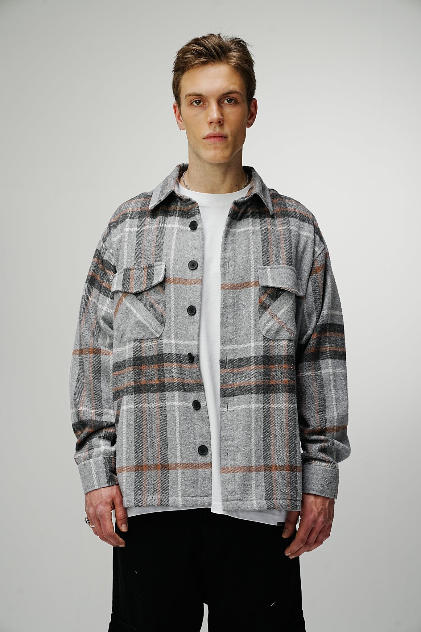 Heavy Oversized Flannel Shirt Grey Parrot - UNEFFECTED STUDIOS® - Shirts & Tops - UNEFFECTED STUDIOS®