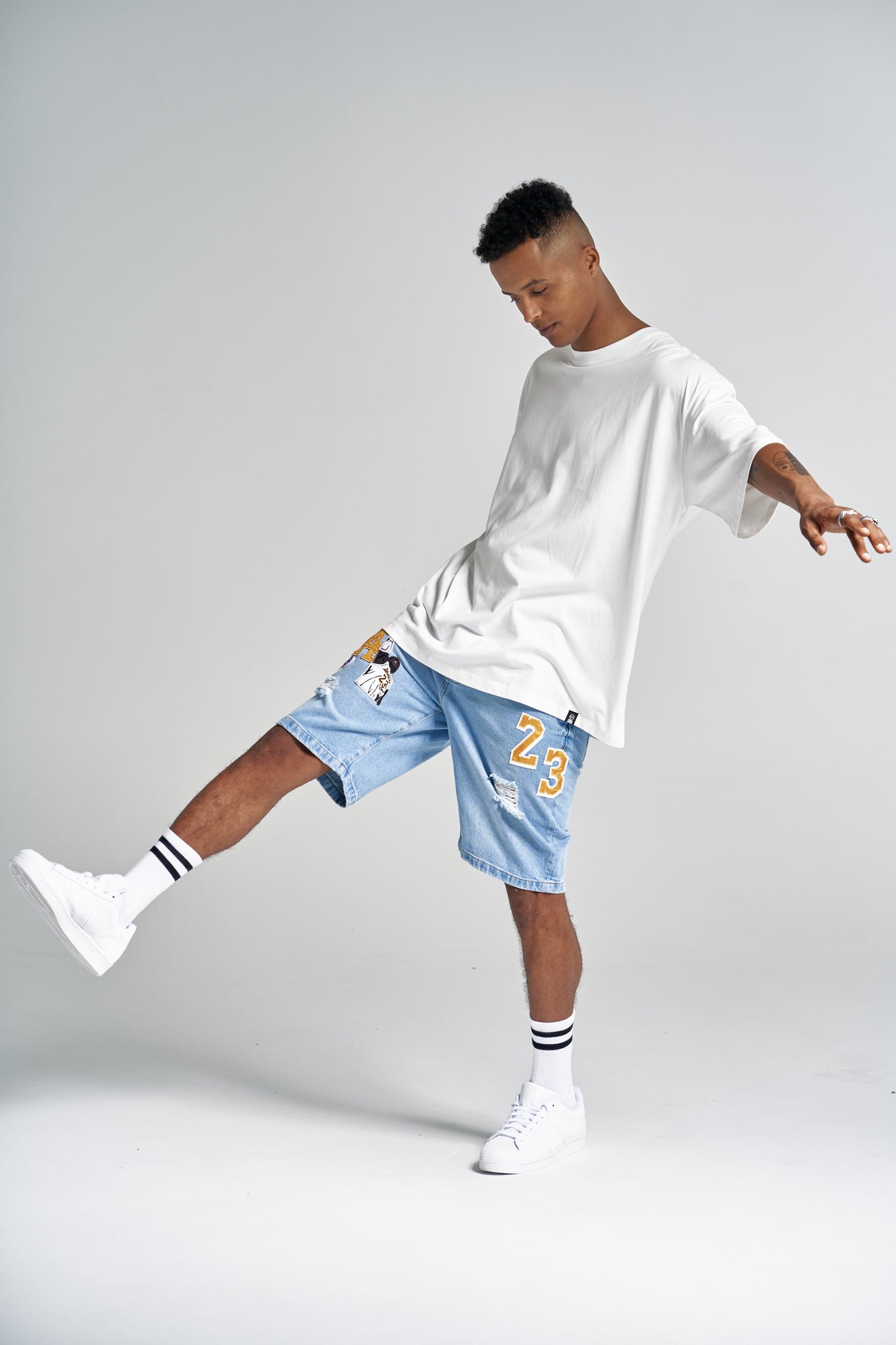 LA Patch Work Blue Ripped Shorts - UNEFFECTED STUDIOS® - Shorts - UNEFFECTED STUDIOS®