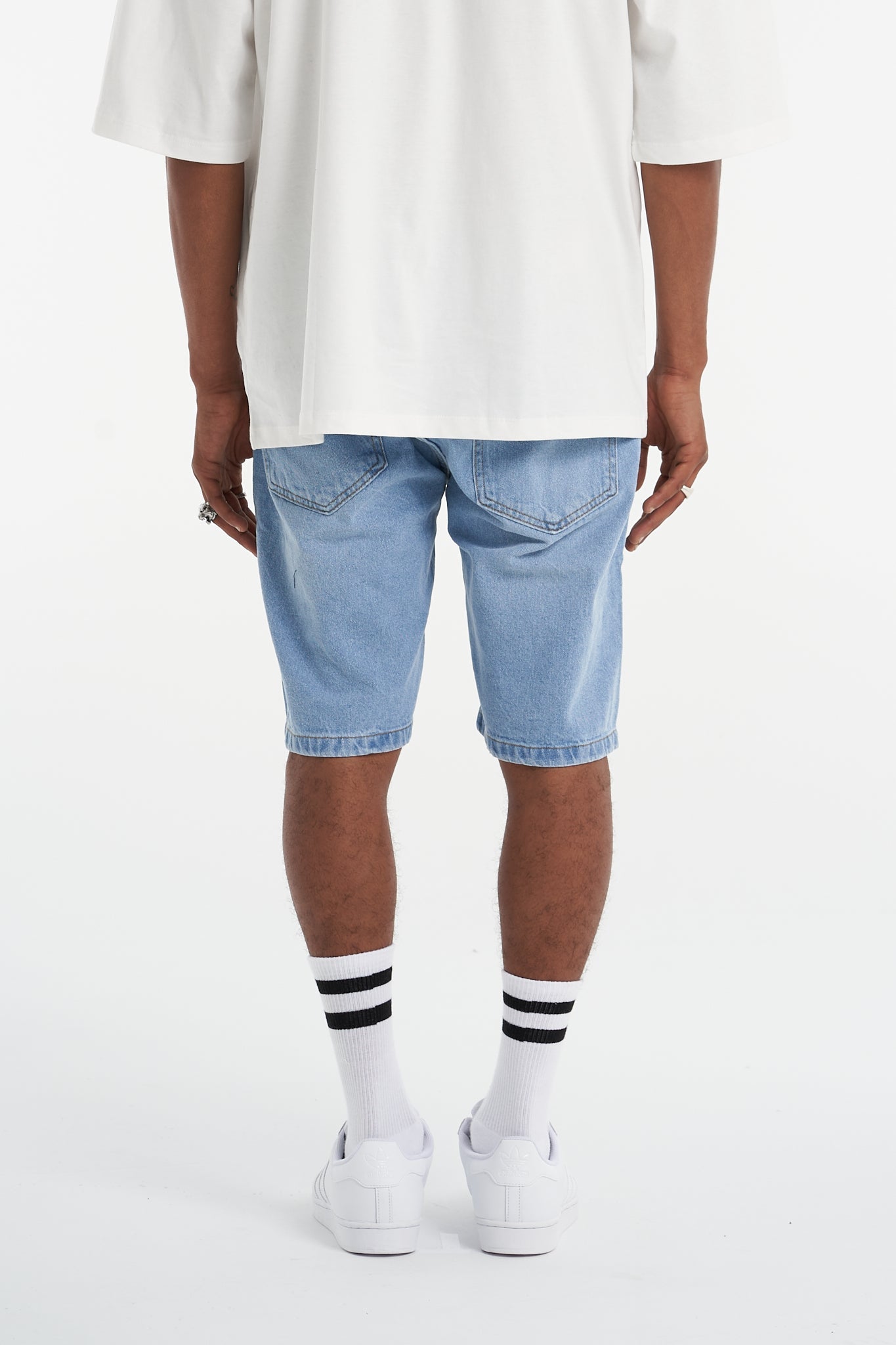 LA Patch Work Blue Ripped Shorts - UNEFFECTED STUDIOS® - Shorts - UNEFFECTED STUDIOS®