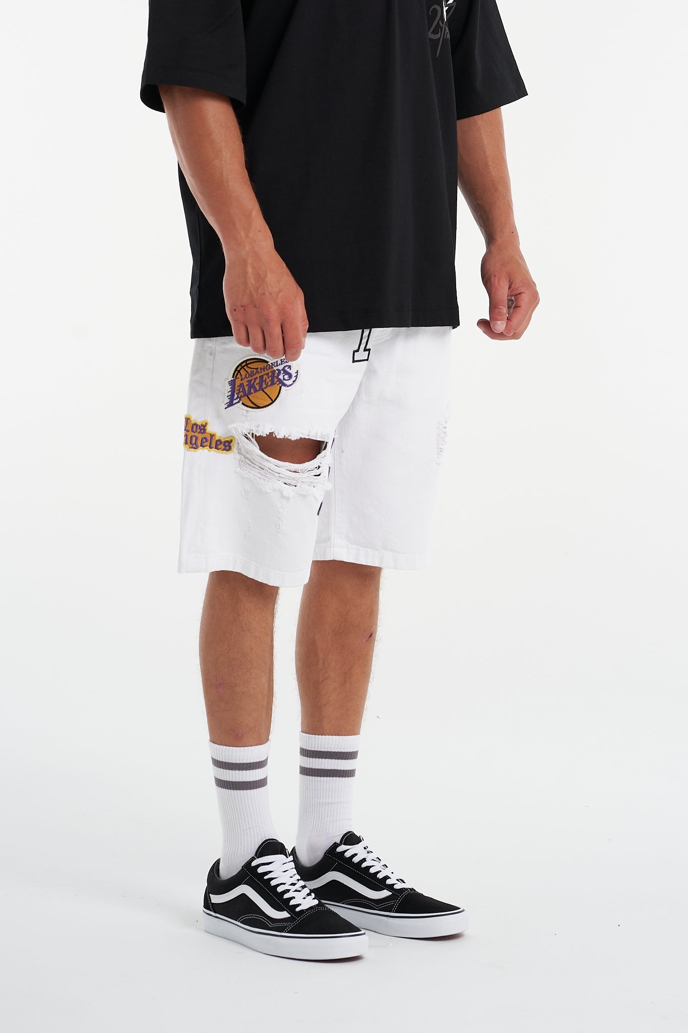 Patch Work White Ripped Shorts - UNEFFECTED STUDIOS® - Shorts - UNEFFECTED STUDIOS®