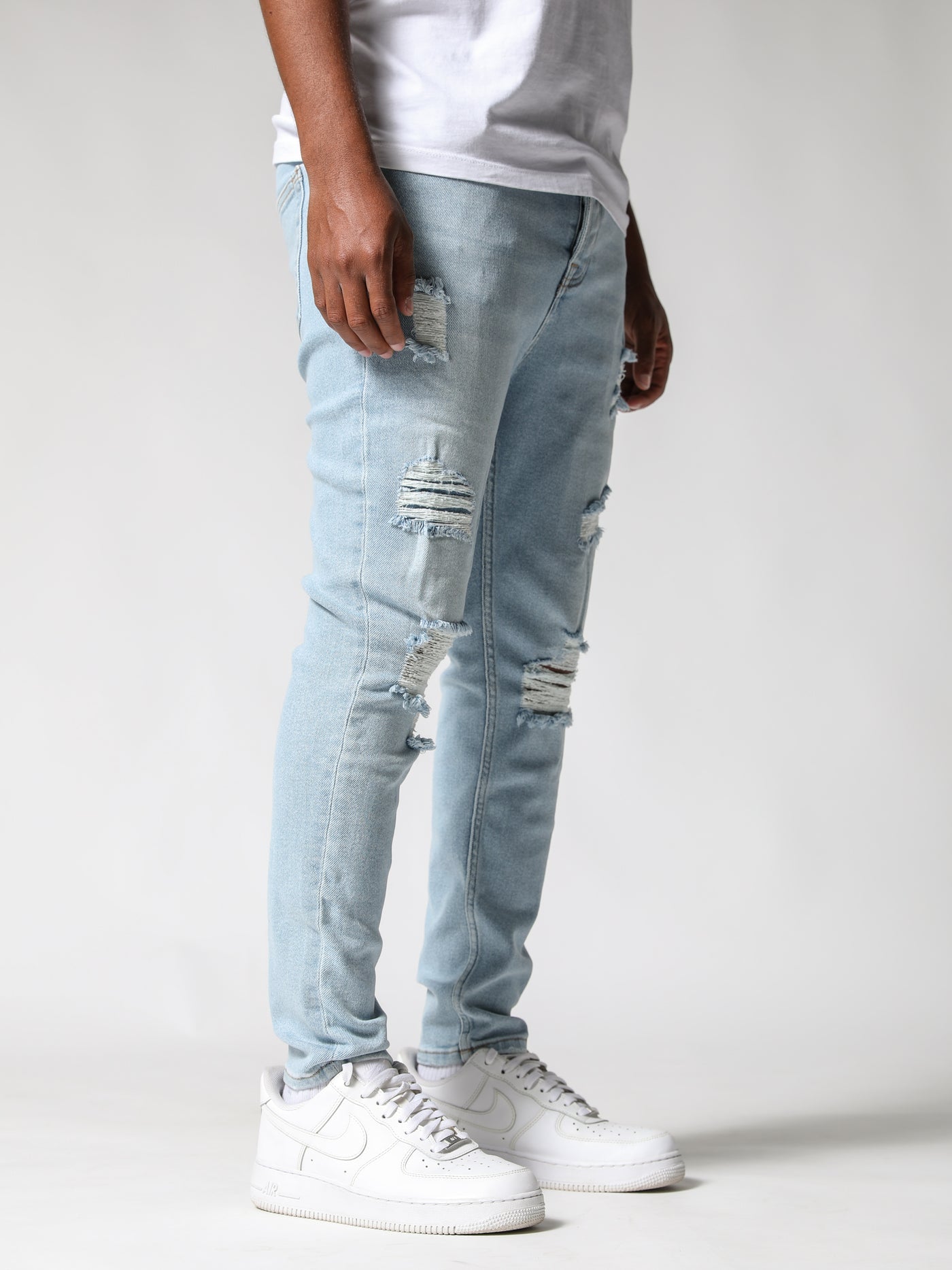 Premium Ice Blue Distressed Jeans - UNEFFECTED STUDIOS® - JEANS - UNEFFECTED STUDIOS®