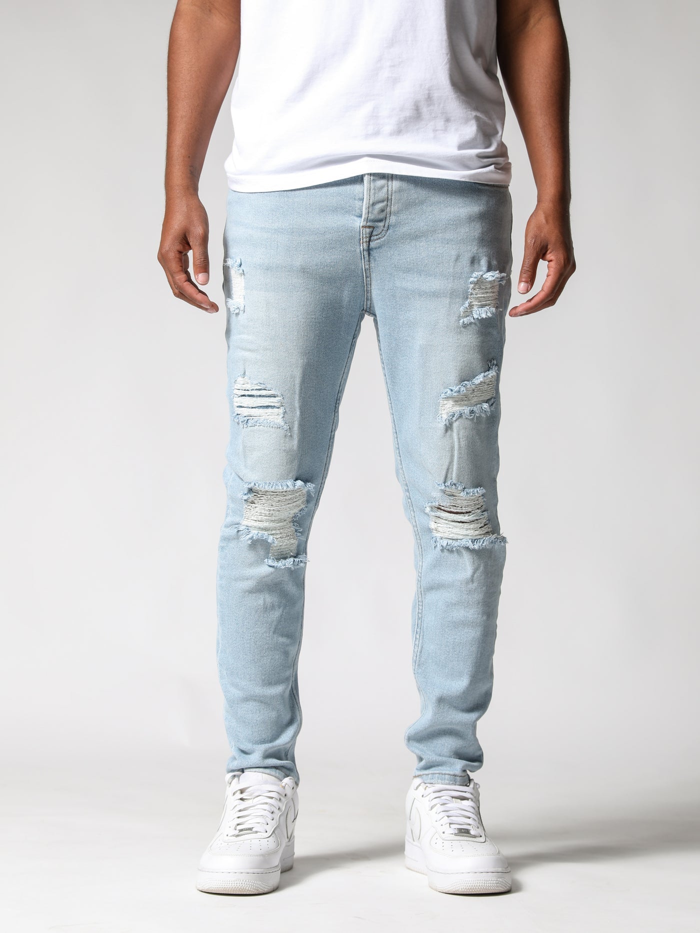 Premium Ice Blue Distressed Jeans - UNEFFECTED STUDIOS® - JEANS - UNEFFECTED STUDIOS®