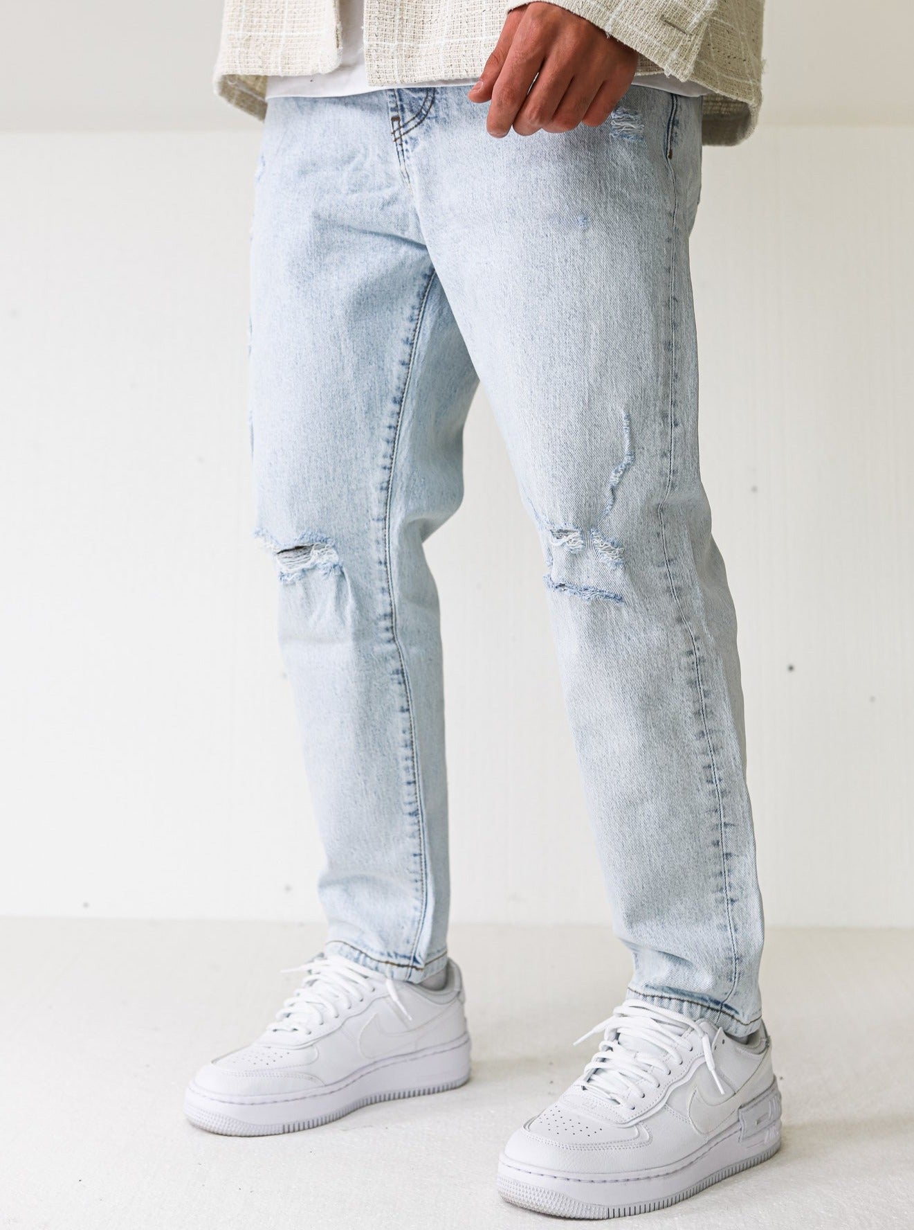 Premium Ice Blue Ripped Baggy Jeans - UNEFFECTED STUDIOS® - JEANS - UNEFFECTED STUDIOS®