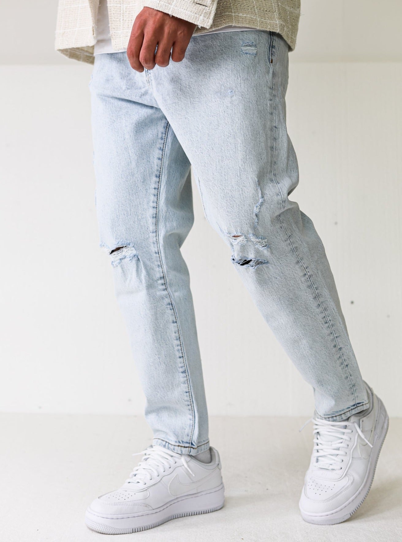 Premium Ice Blue Ripped Baggy Jeans - UNEFFECTED STUDIOS® - JEANS - UNEFFECTED STUDIOS®