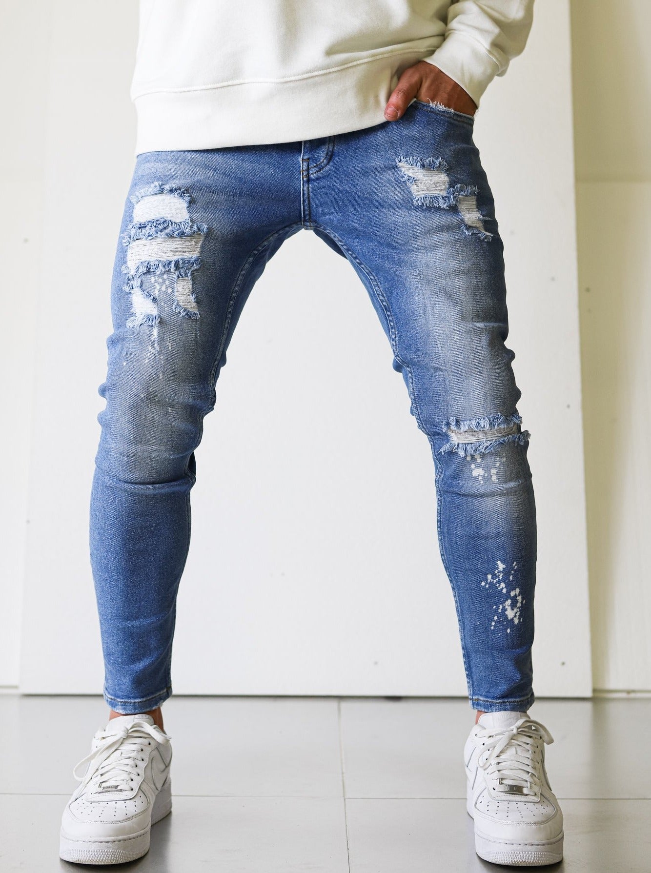 Ripped Bleached Light Blue Jeans - UNEFFECTED STUDIOS® - JEANS - UNEFFECTED