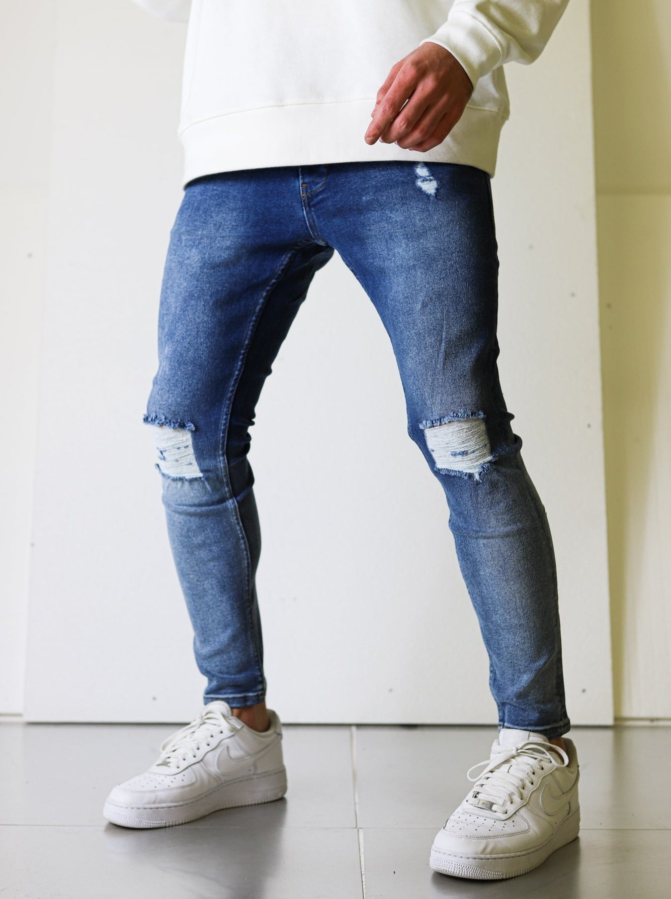 Ripped Skinny Blue Jeans - UNEFFECTED STUDIOS® - JEANS - UNEFFECTED