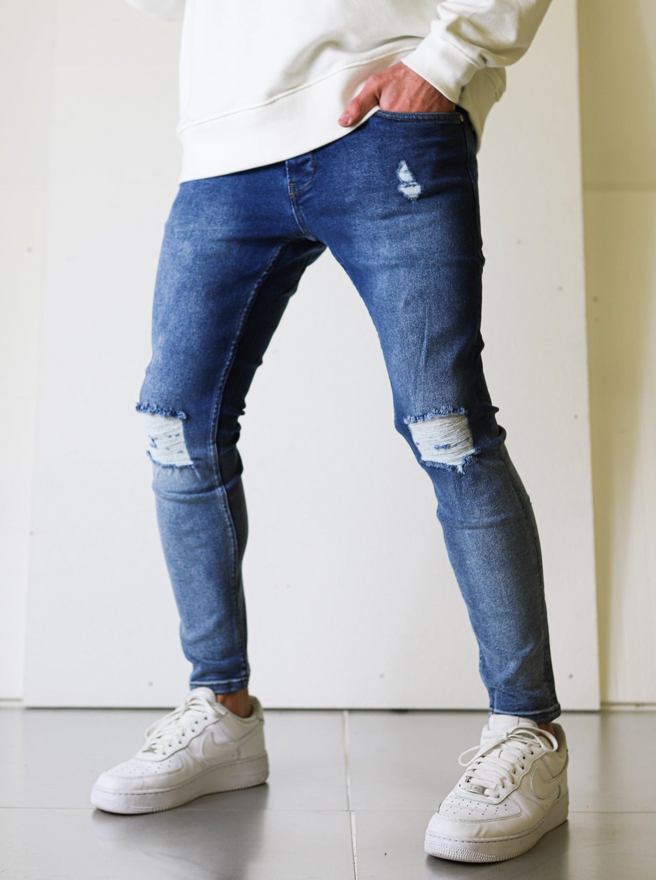 Ripped Skinny Blue Jeans - UNEFFECTED STUDIOS® - JEANS - UNEFFECTED