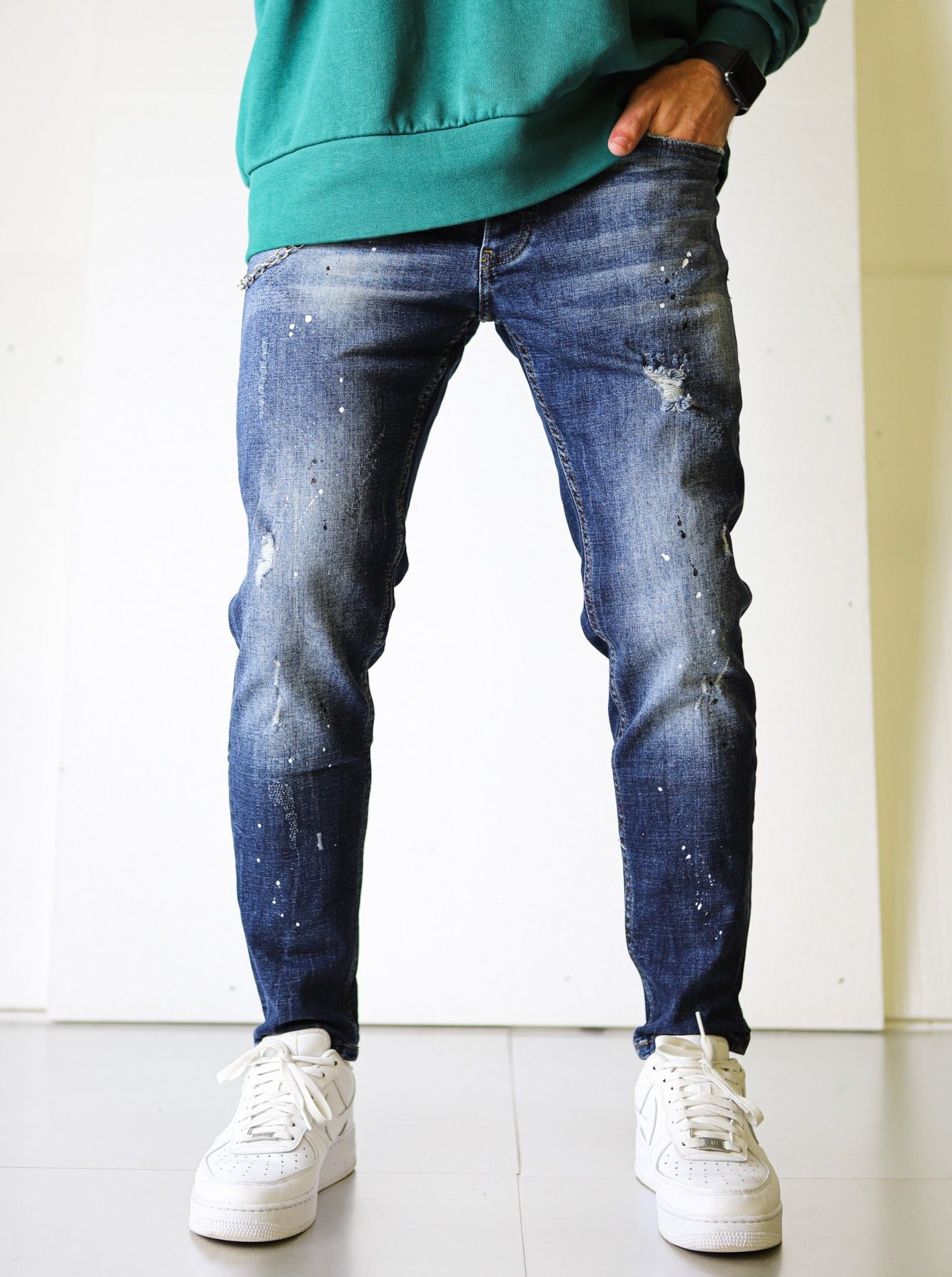 Slightly Ripped Blue Painted Denim - UNEFFECTED STUDIOS® - JEANS - UNEFFECTED