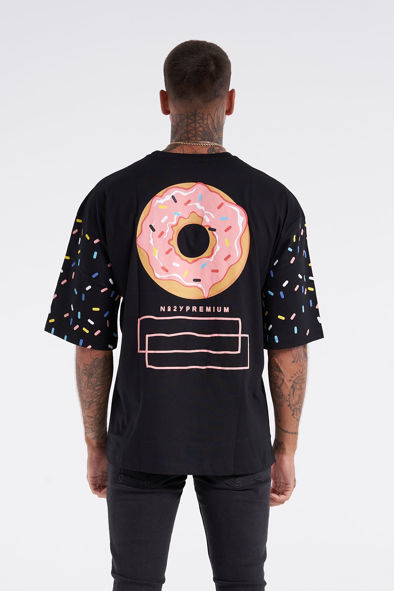 Sprinkle Donut Oversized Tee Black - UNEFFECTED STUDIOS® - Shirts & Tops - UNEFFECTED STUDIOS®