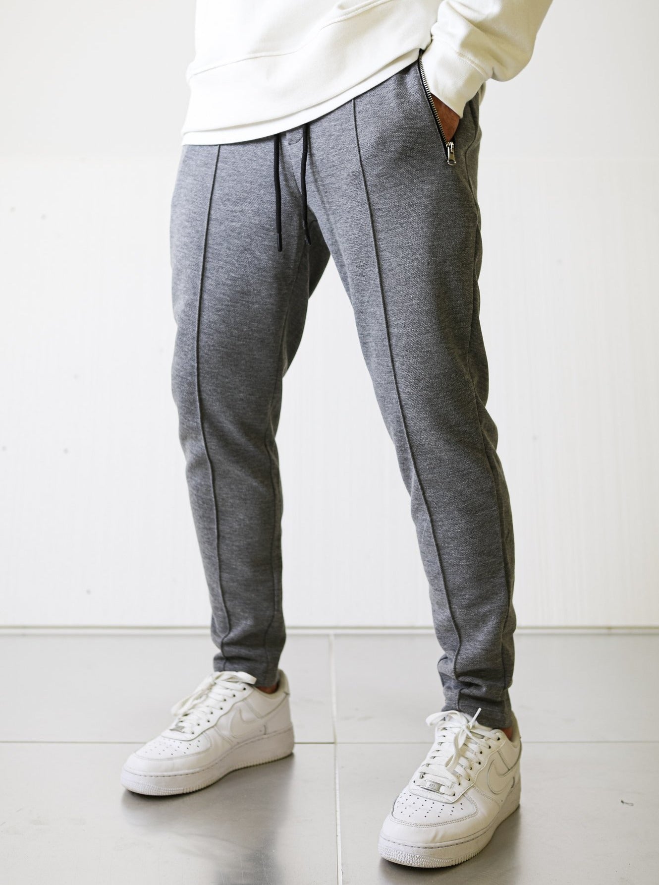 Textured Slim-fit Grey Trousers - UNEFFECTED STUDIOS® - jogger - UNEFFECTED
