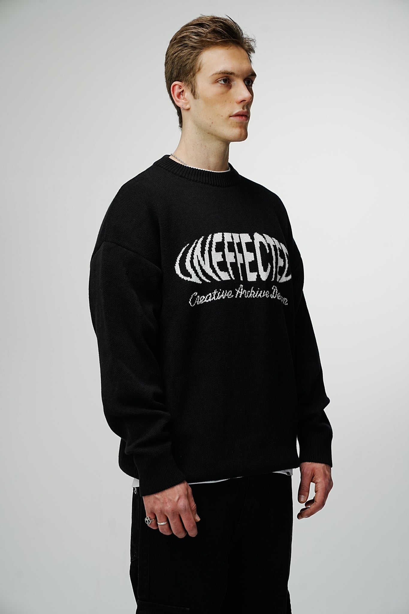 Universal Premium Knitted Crew - Jet Black - UNEFFECTED STUDIOS® - KNITWEAR - UNEFFECTED STUDIOS®