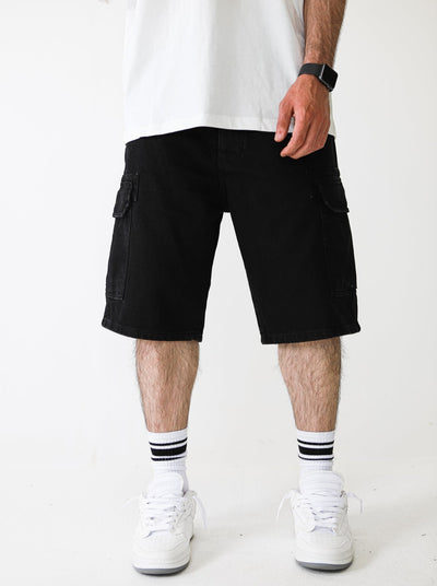 Premium Black Cargo Denim Shorts