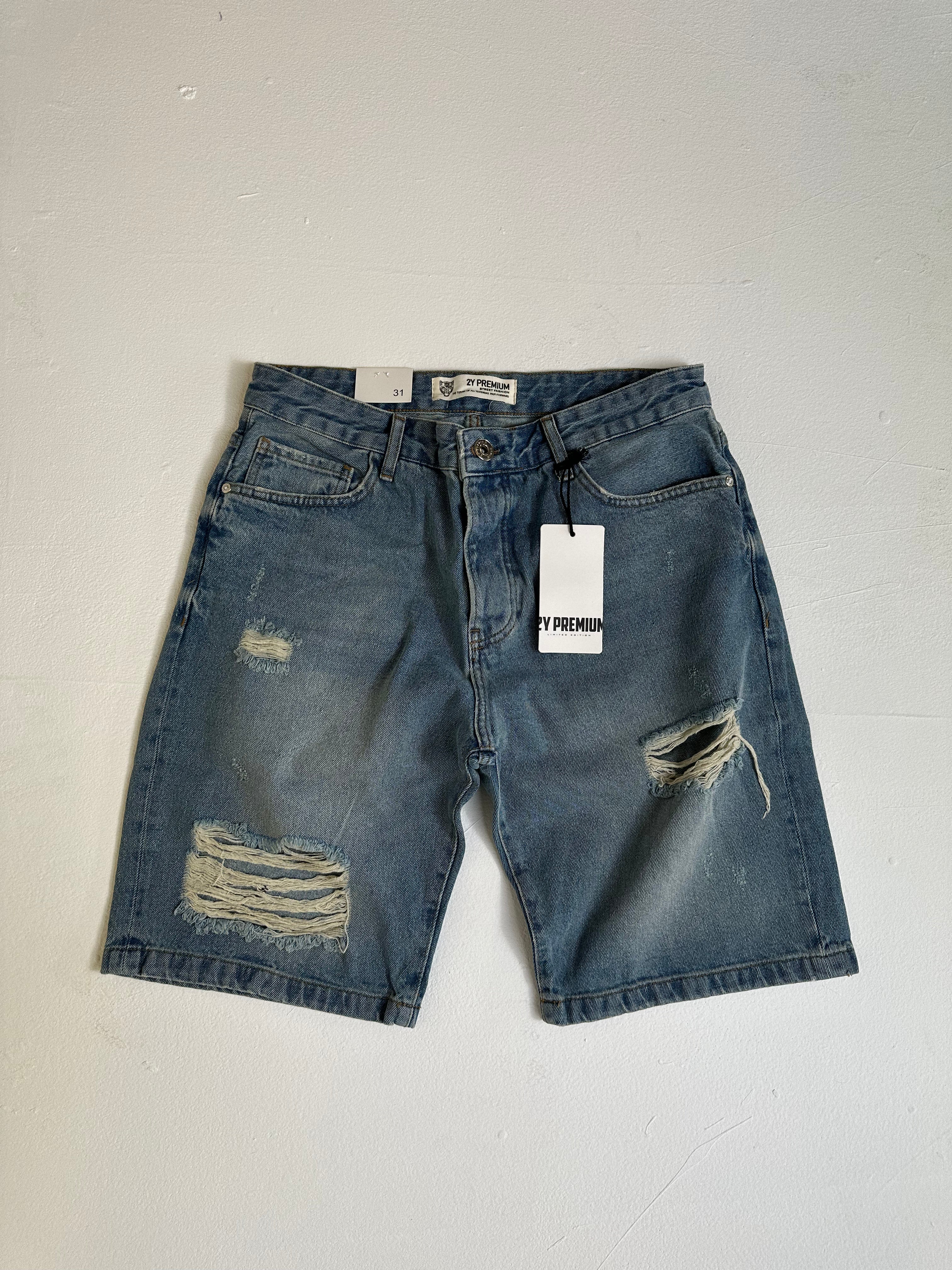 Premium Distressed Blue Denim Shorts