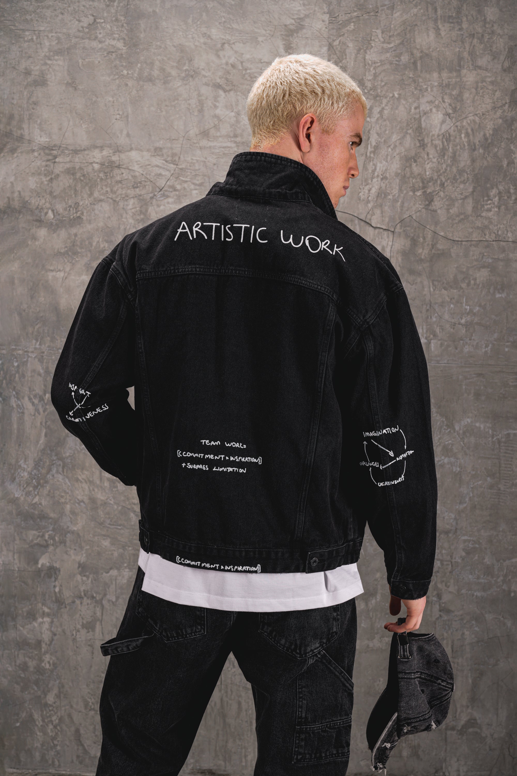 Artistic Work Printed Premium Black Denim Jacket