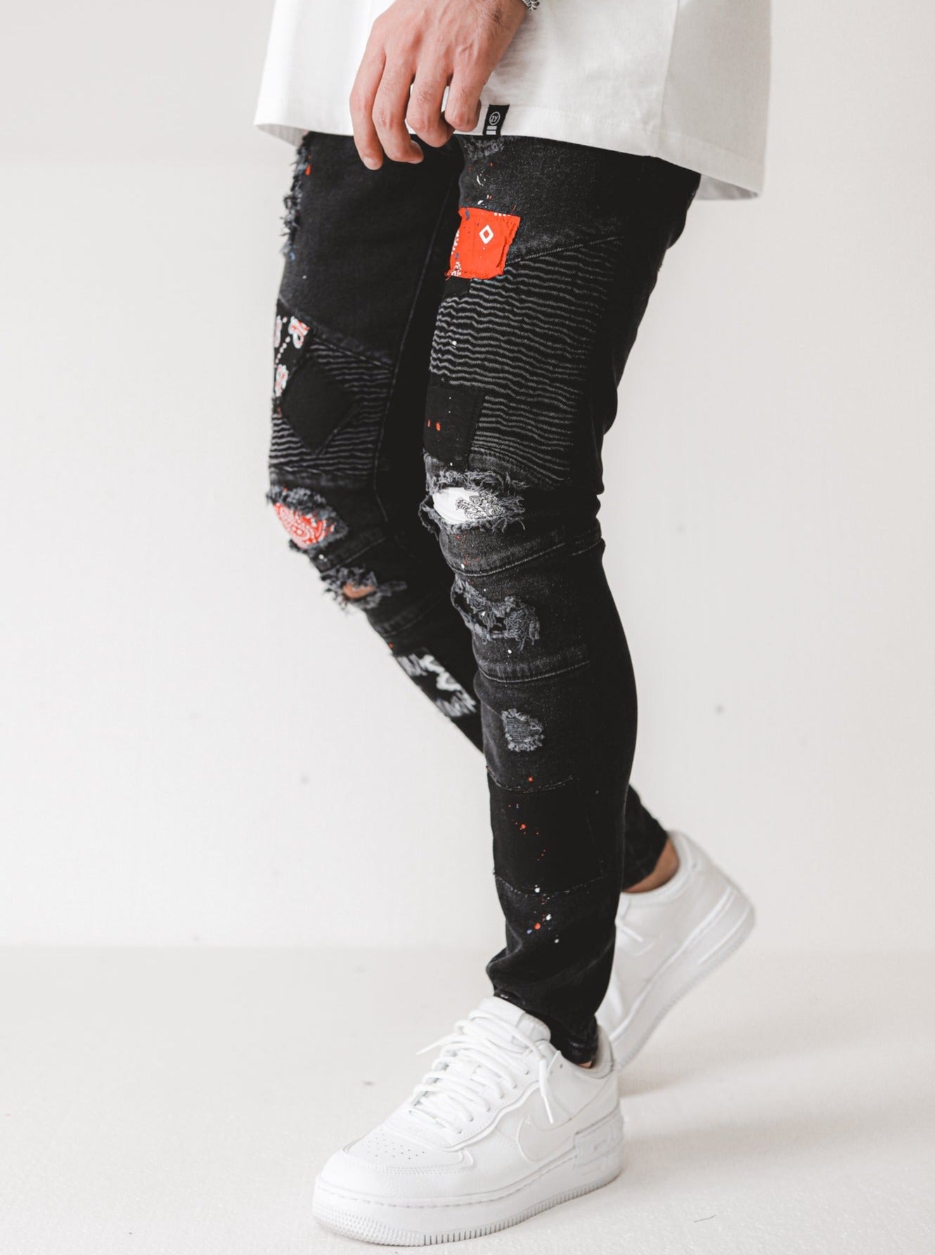 Biker Patched Ripped Black Jeans - UNEFFECTED STUDIOS® - JEANS - UNEFFECTED STUDIOS®