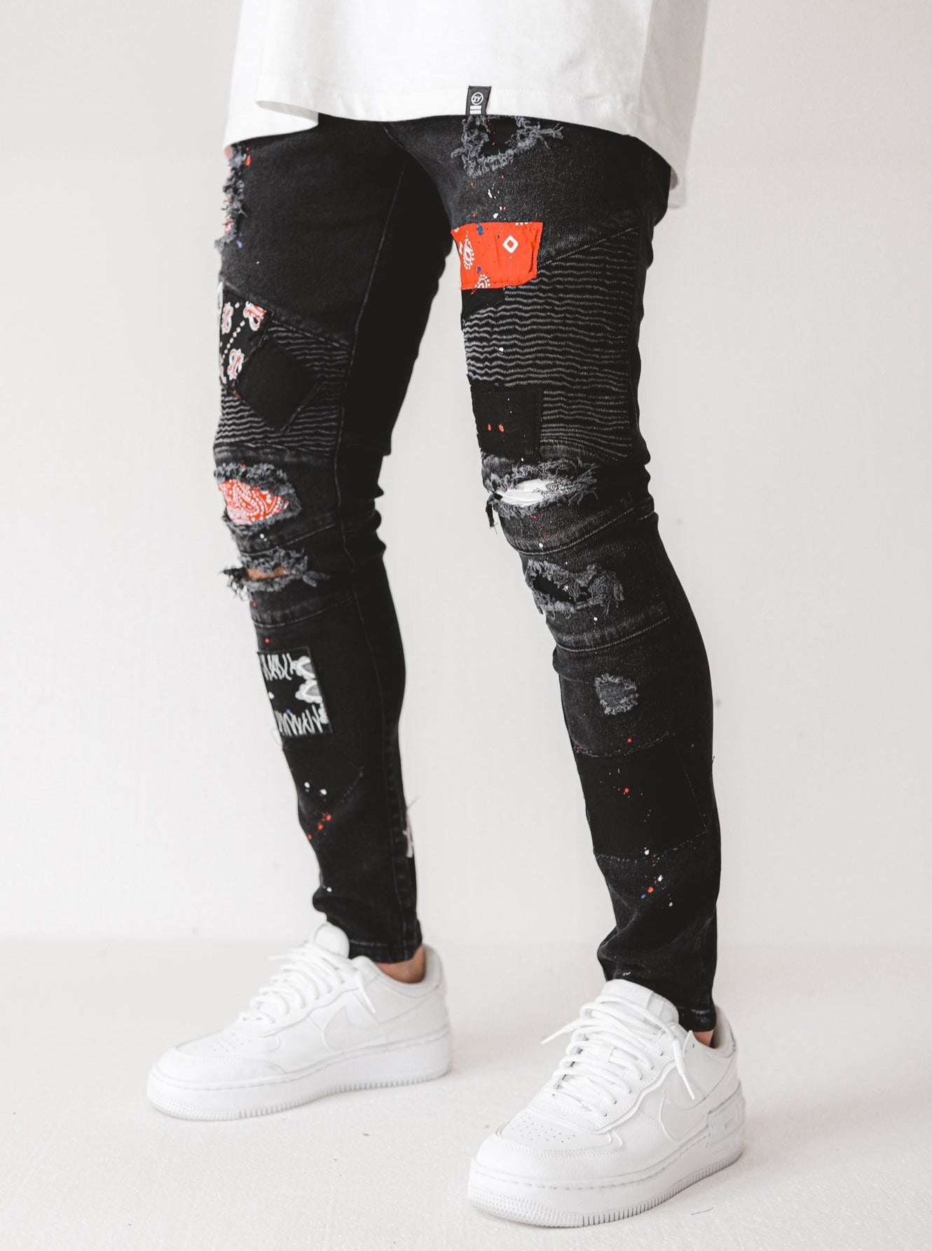 Biker Patched Ripped Black Jeans - UNEFFECTED STUDIOS® - JEANS - UNEFFECTED STUDIOS®