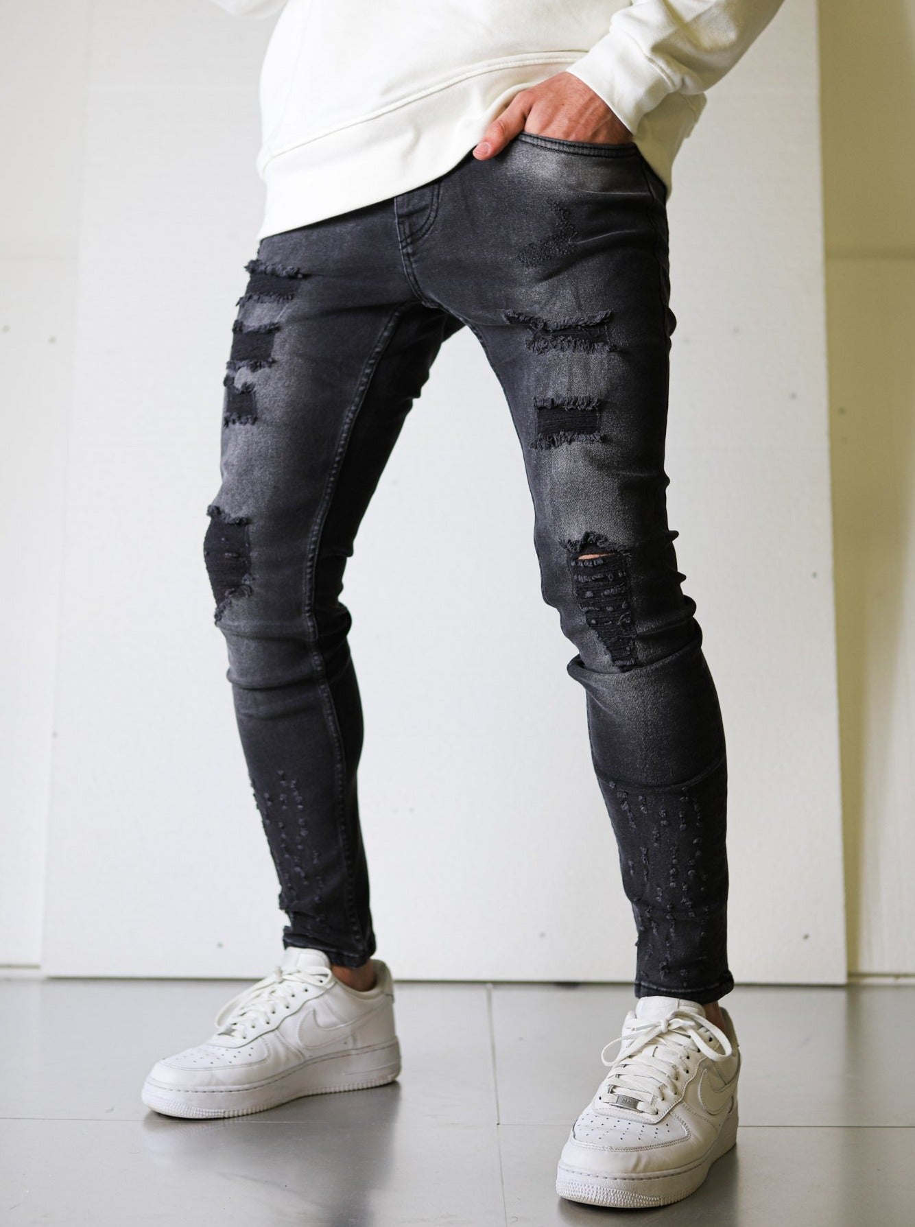Black Fade Ripped Skinny Jeans - UNEFFECTED STUDIOS® - JEANS - UNEFFECTED