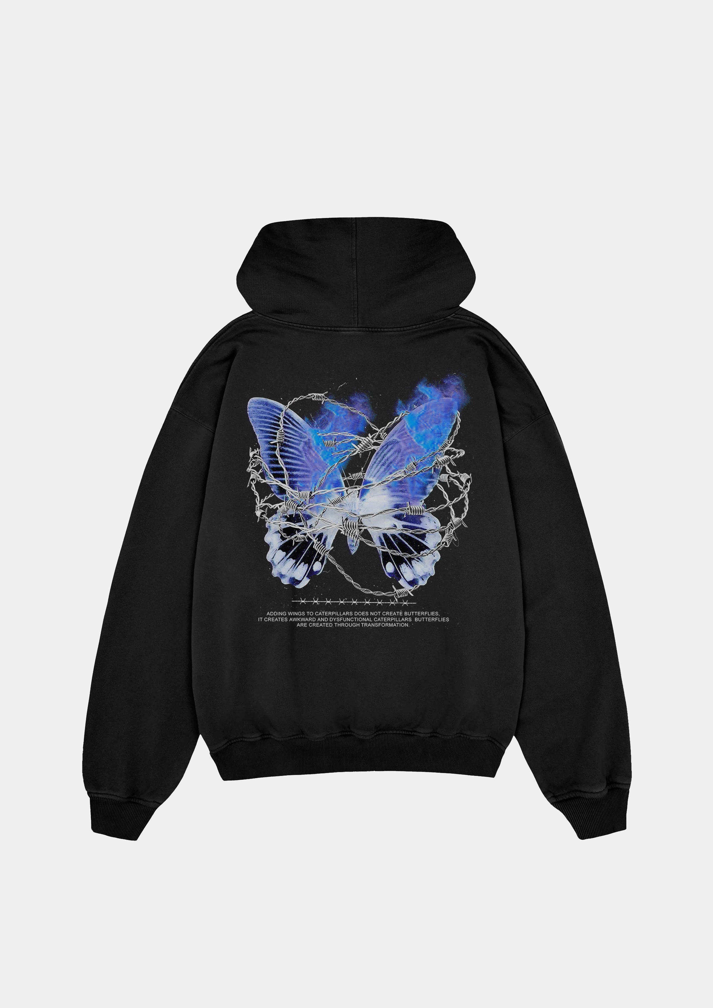 Butterfly Effect 480GSM Oversized Hoodie - Jet Black - UNEFFECTED STUDIOS® - HOODIE - UNEFFECTED STUDIOS®