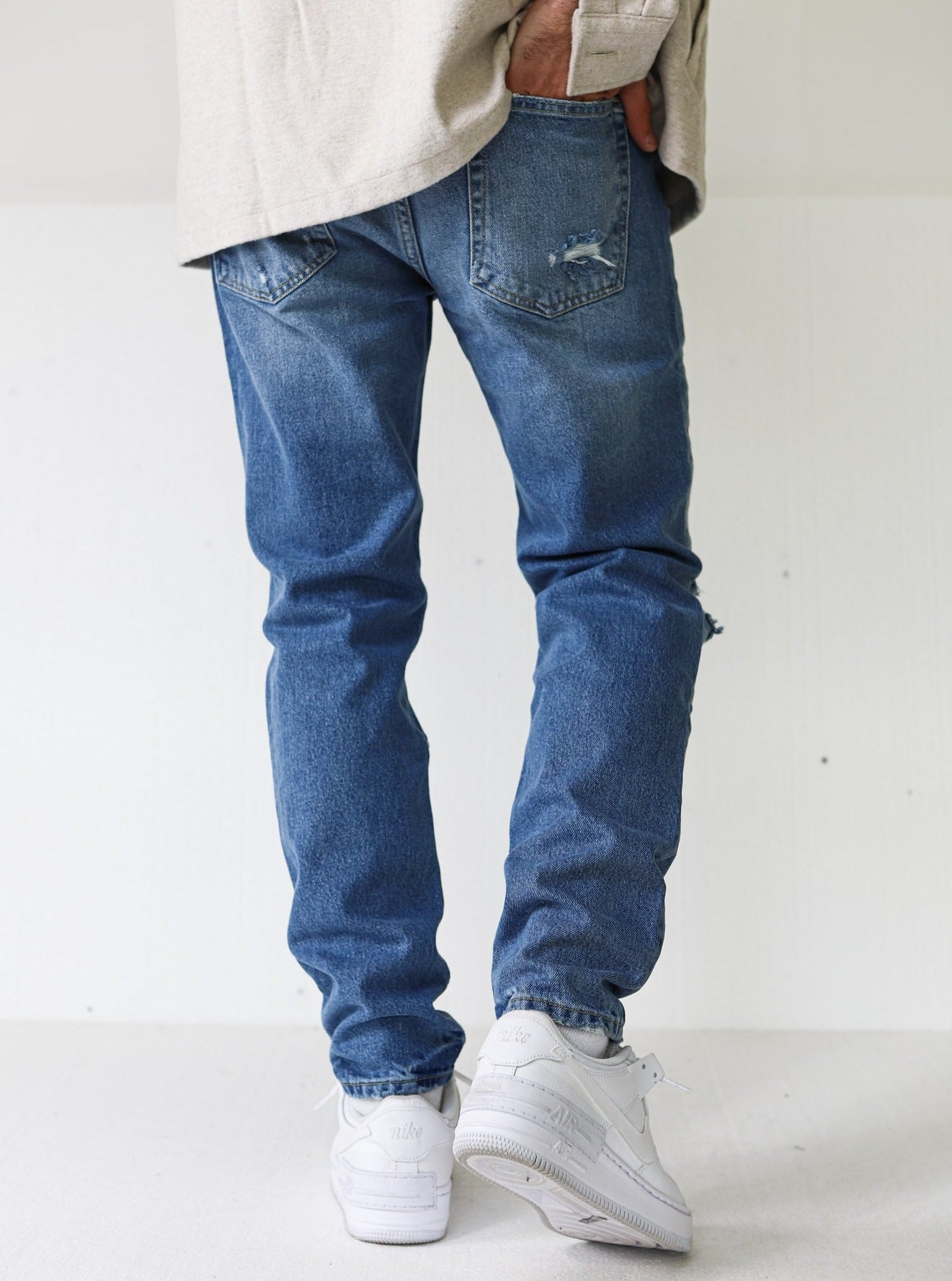 Destroyed Premium Spray On Blue Jeans - UNEFFECTED STUDIOS® - JEANS - UNEFFECTED STUDIOS®