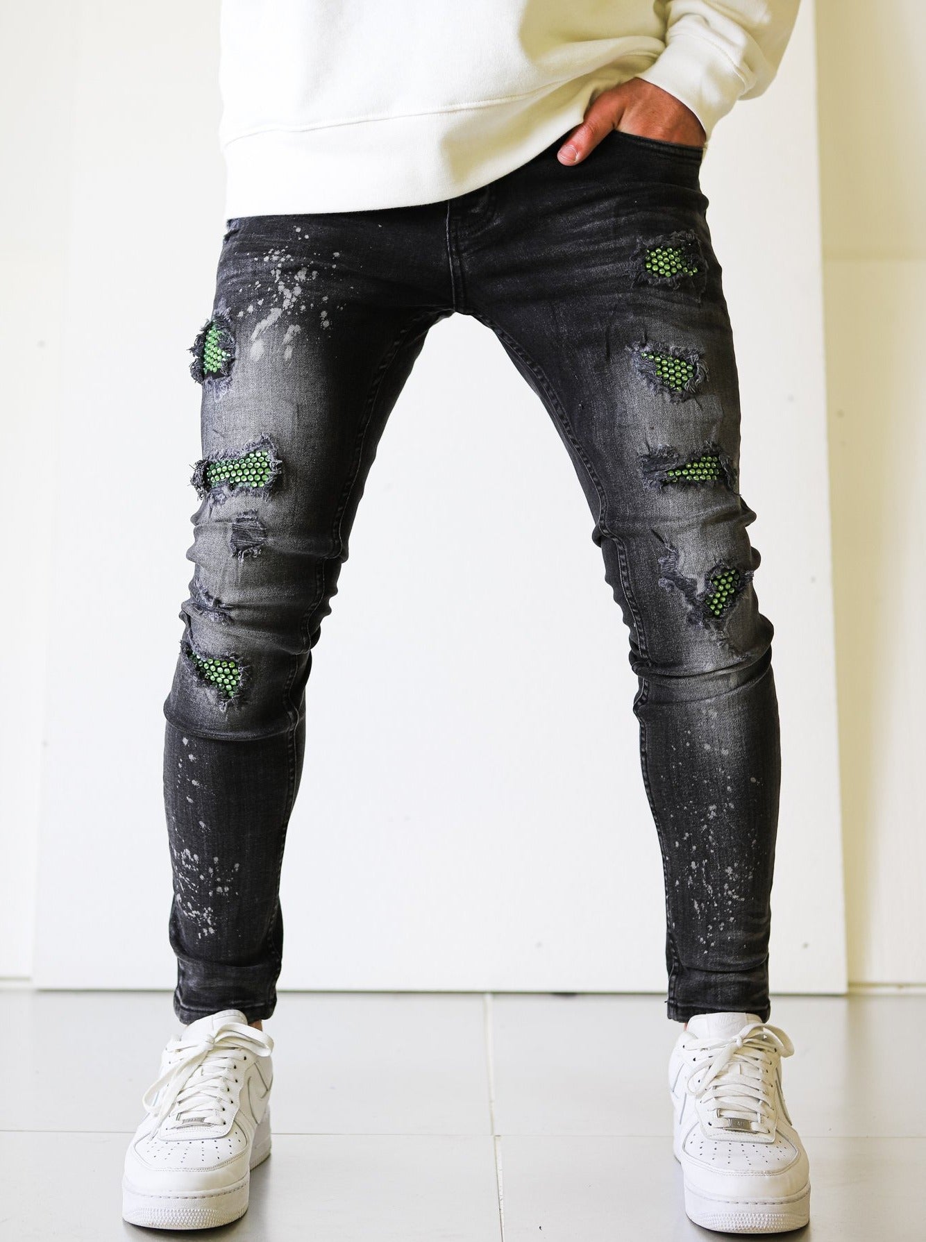 Green Diamond Black Jeans - UNEFFECTED STUDIOS® - JEANS - UNEFFECTED