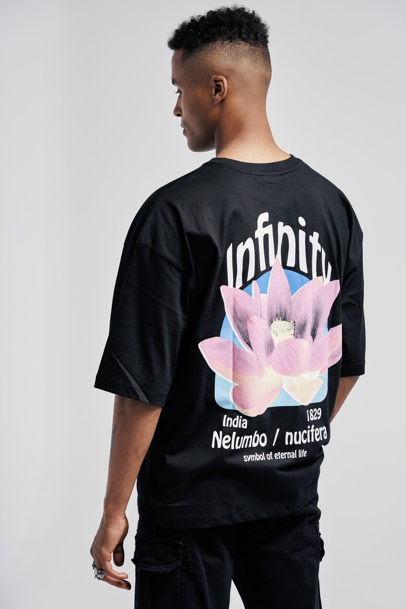 Infinity Nucifera Oversized Tee Black - UNEFFECTED STUDIOS® - Shirts & Tops - UNEFFECTED STUDIOS®