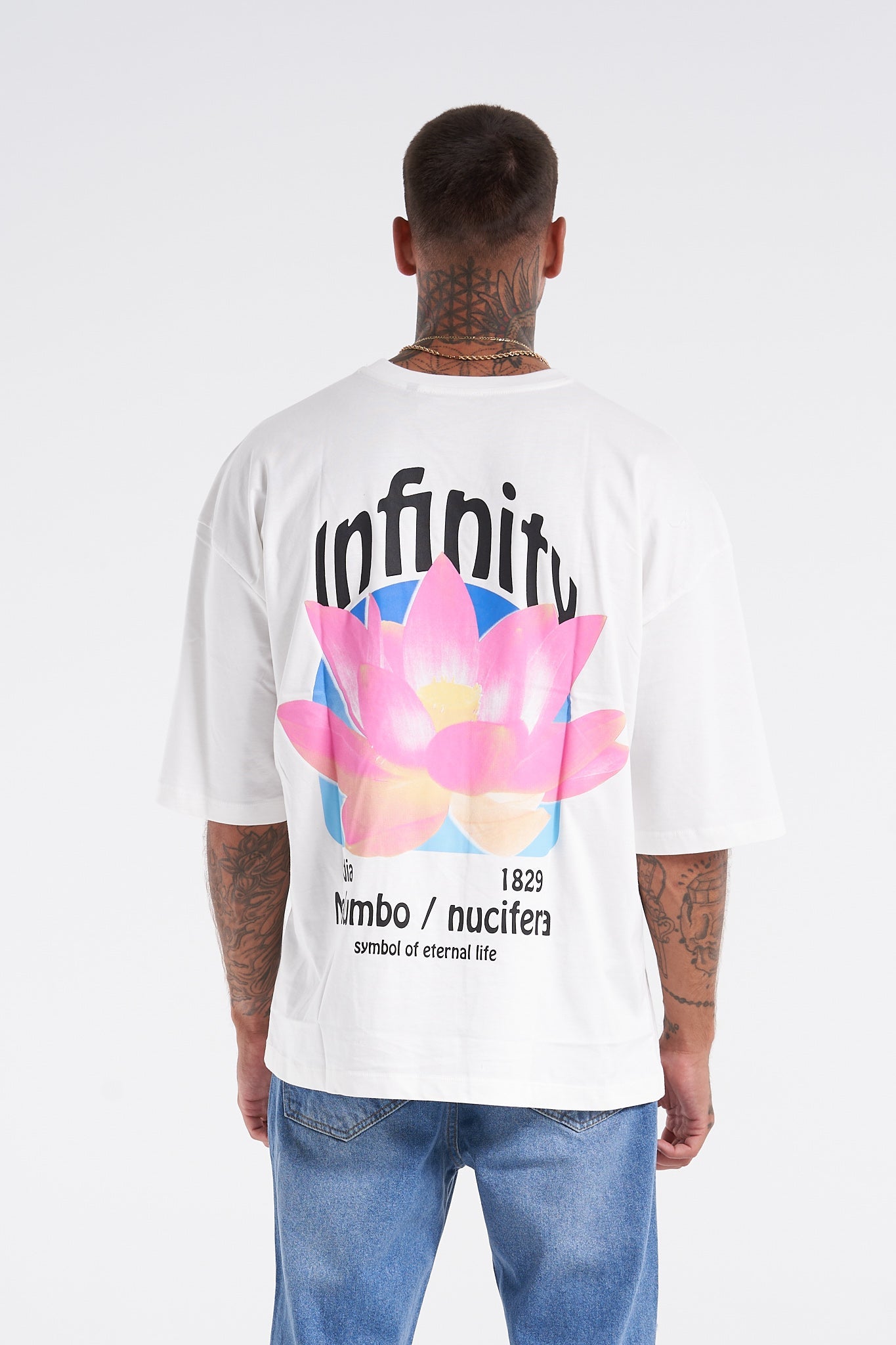 Infinity Nucifera Oversized Tee White - UNEFFECTED STUDIOS® - Shirts & Tops - UNEFFECTED STUDIOS®