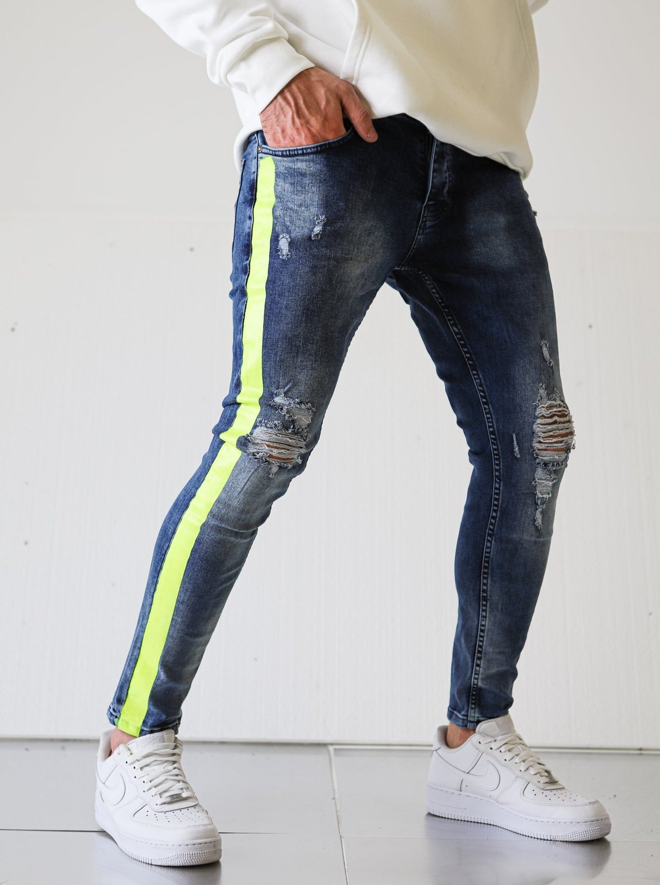 Neon Striped Ripped Jeans - UNEFFECTED STUDIOS® - JEANS - UNEFFECTED