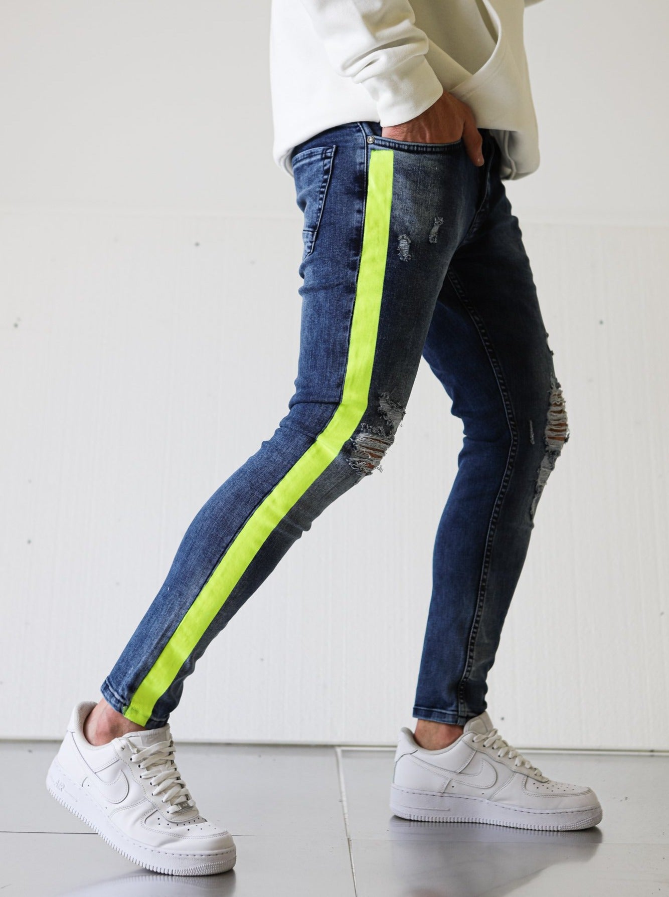 Neon Striped Ripped Jeans - UNEFFECTED STUDIOS® - JEANS - UNEFFECTED