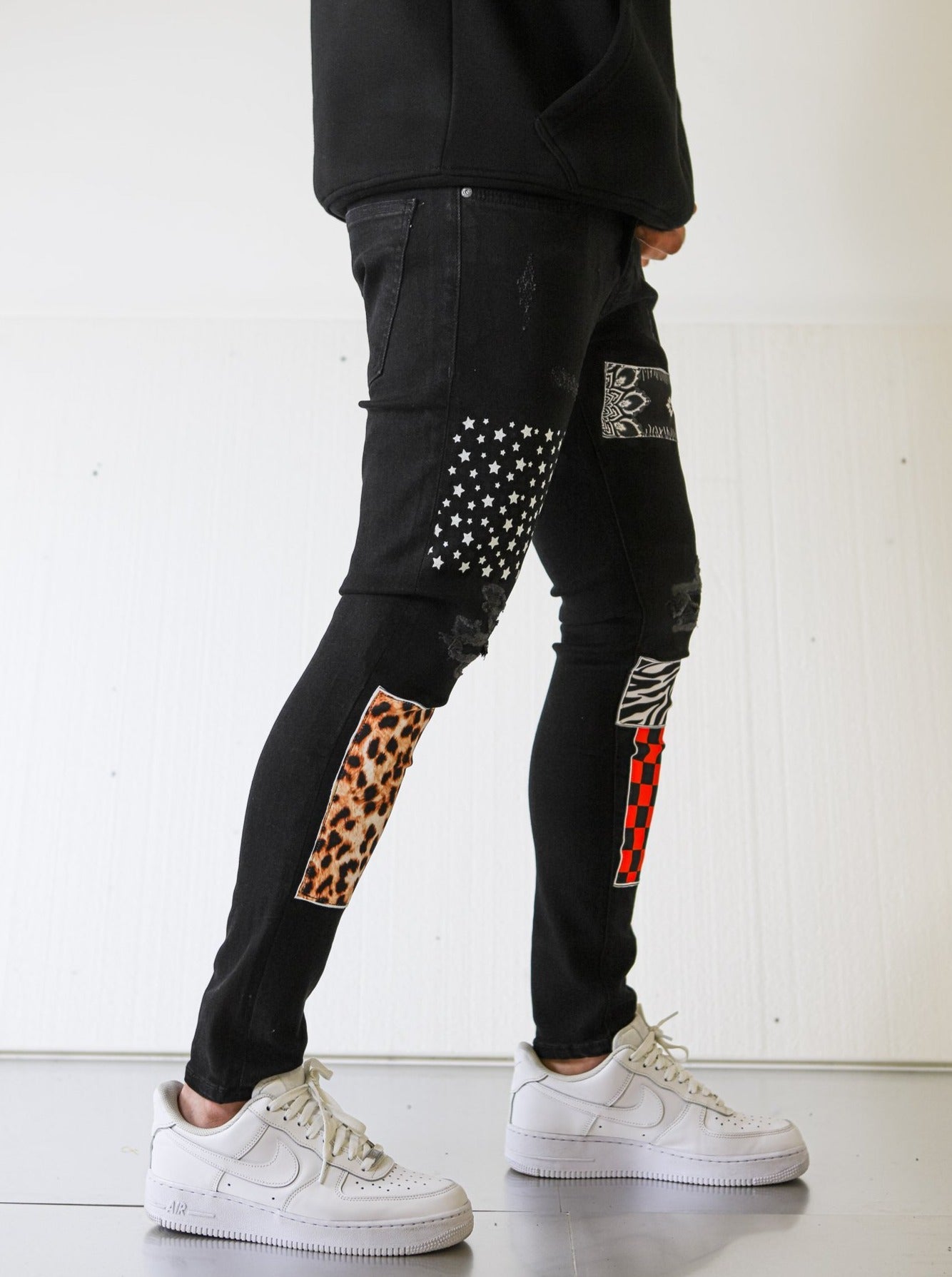 Patched Black Skinny Jeans - UNEFFECTED STUDIOS® - JEANS - UNEFFECTED