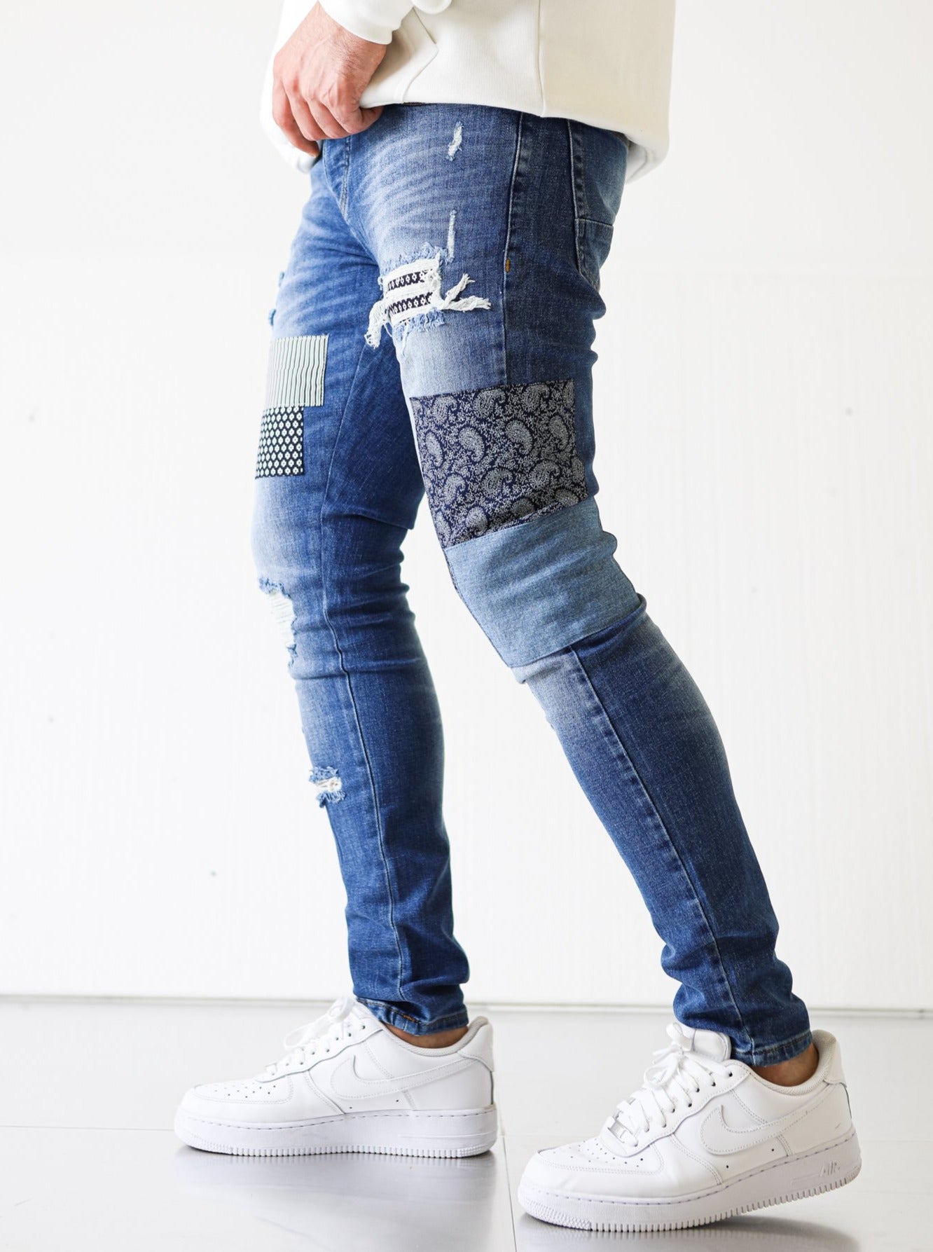 Patched Blue Skinny Jeans - UNEFFECTED STUDIOS® - JEANS - UNEFFECTED