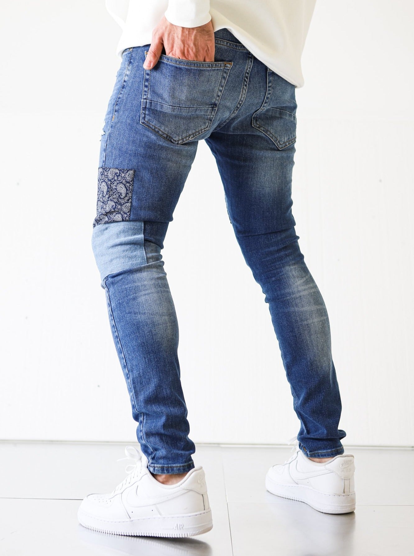 Patched Blue Skinny Jeans - UNEFFECTED STUDIOS® - JEANS - UNEFFECTED