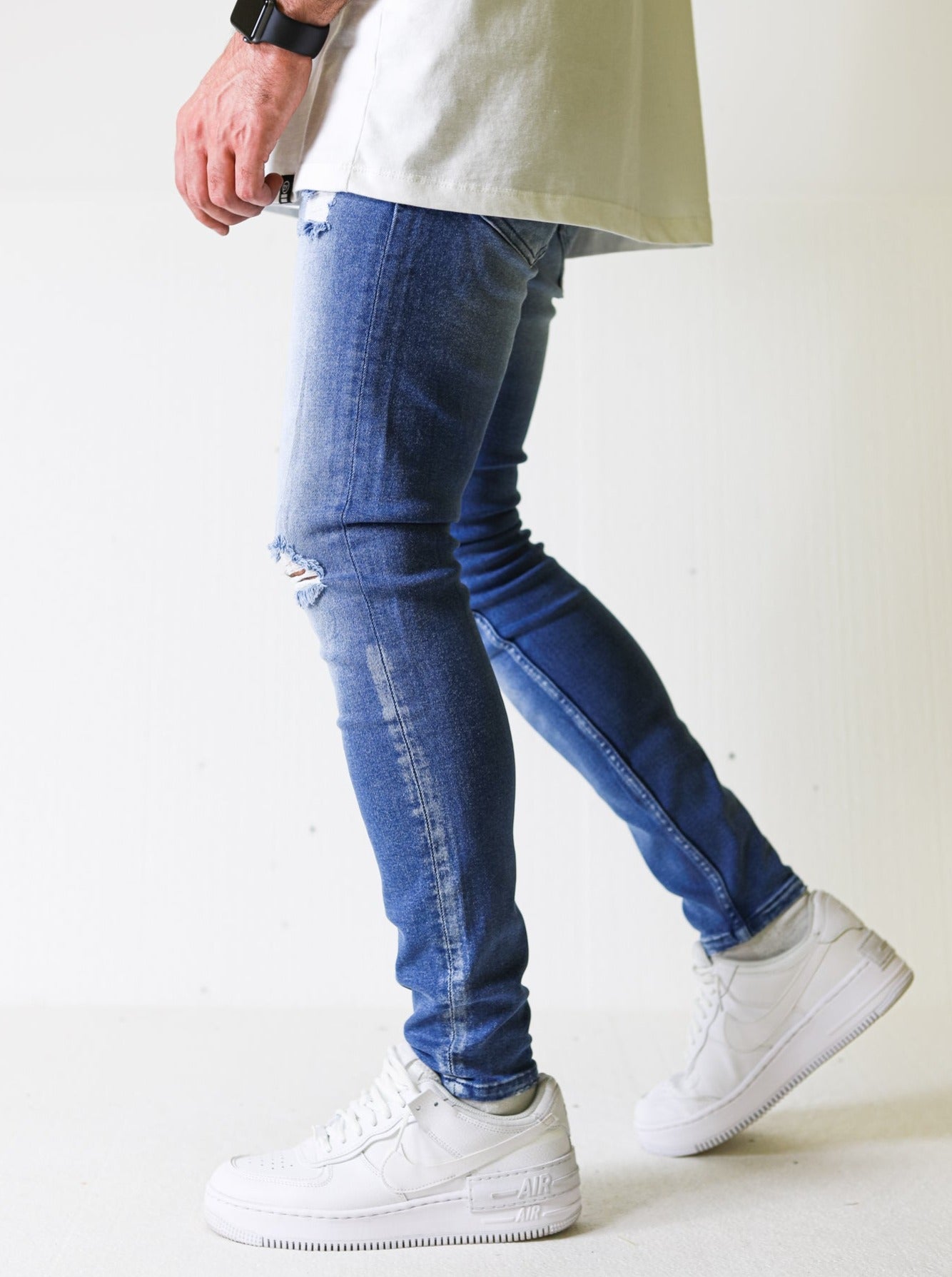Premium 4X Stretch Ripped Blue Spray Jeans - UNEFFECTED STUDIOS® - JEANS - UNEFFECTED STUDIOS®