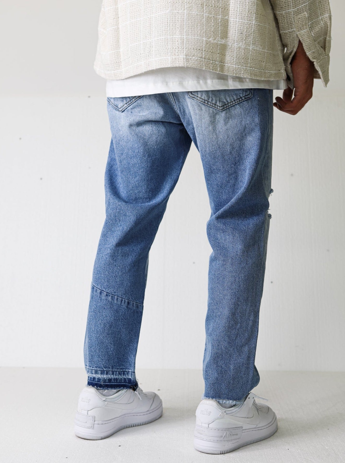 Premium Ripped Light Blue Asymmetrical Jeans - UNEFFECTED STUDIOS® - JEANS - UNEFFECTED STUDIOS®