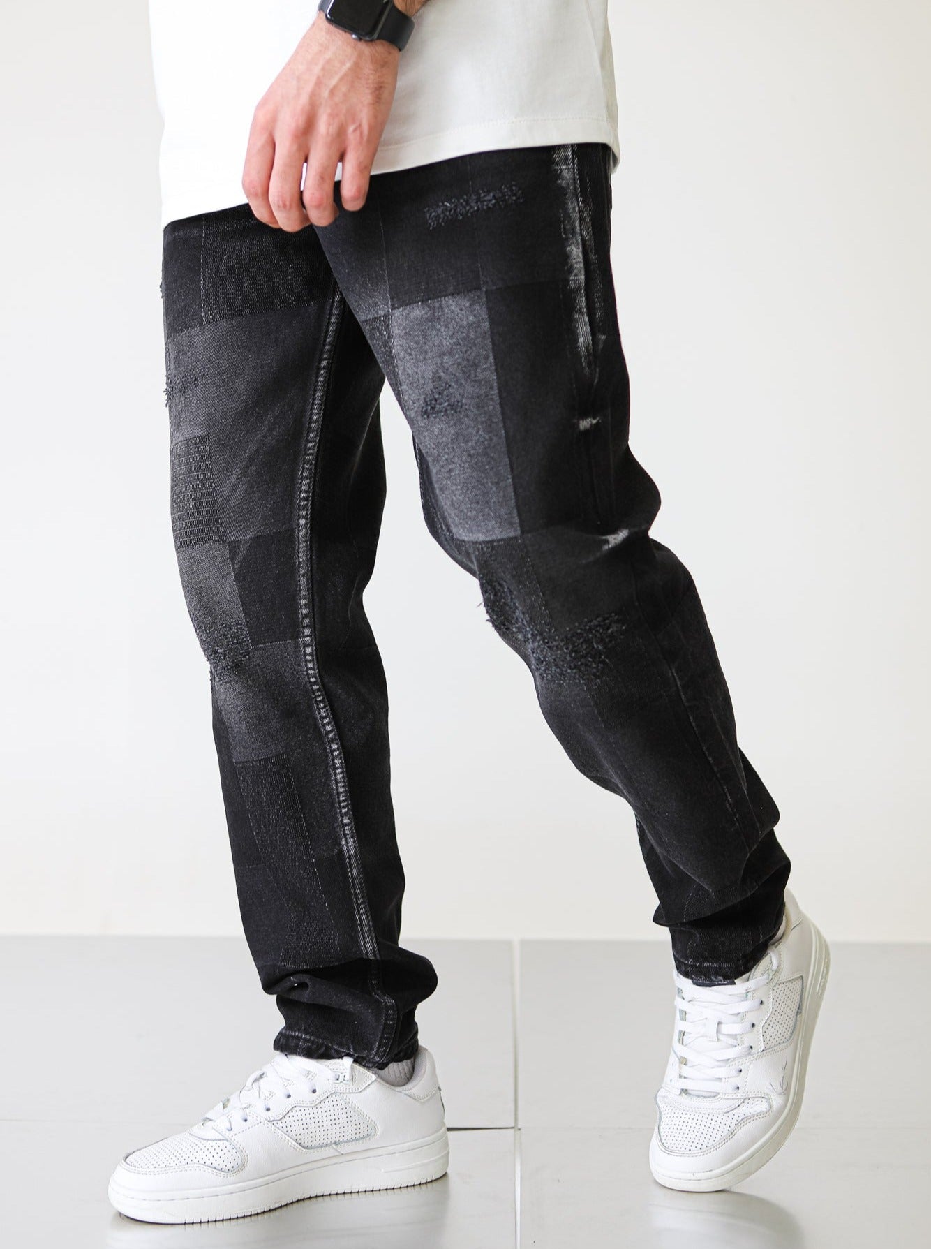 Premium Wide Fit Patterned Black Jeans - UNEFFECTED STUDIOS® - JEANS - UNEFFECTED STUDIOS®