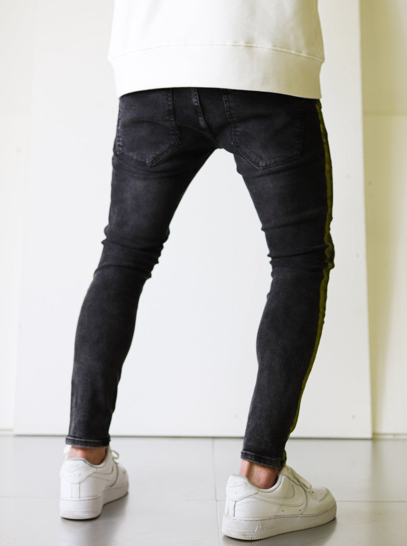 Side Stripe Black Ripped Jeans - UNEFFECTED STUDIOS® - JEANS - UNEFFECTED