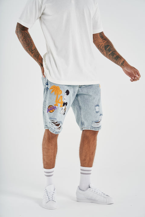 Patched Ripped Light Blue Denim Shorts