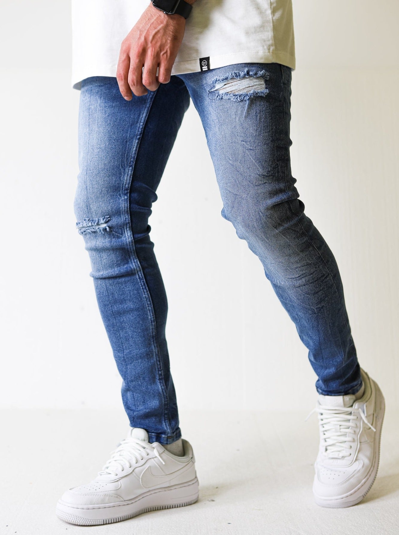Premium 4X Stretch Ripped Blue Jeans