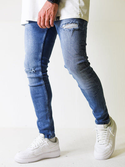 Premium 4X Stretch Ripped Blue Jeans