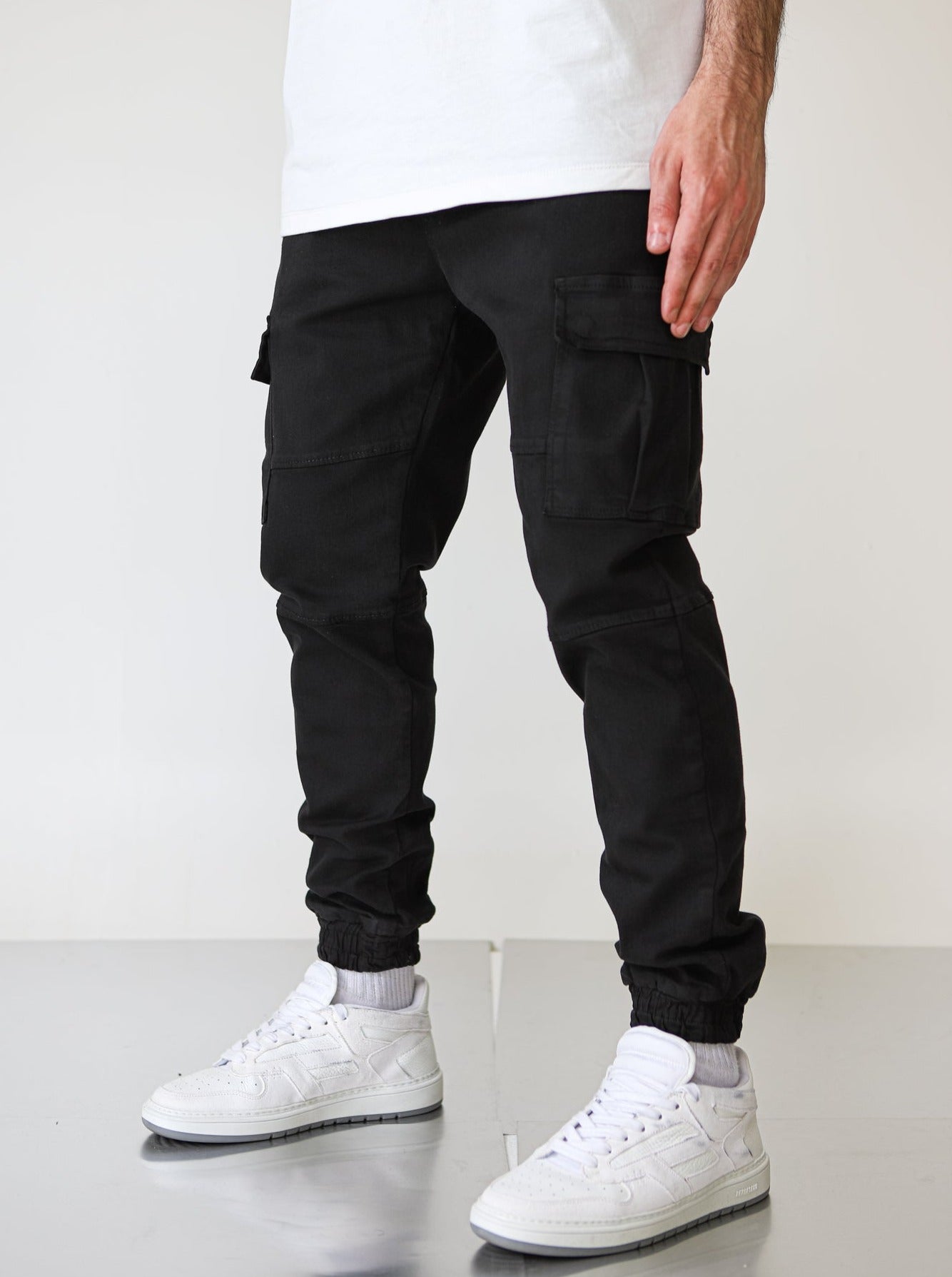 Premium Elasticated Cargo Pants  - Black