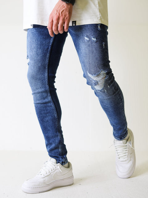 Premium 4X Stretch Claw Ripped Blue Jeans