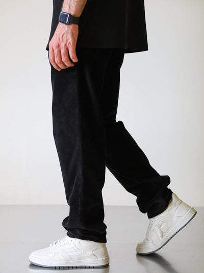 Premium Suede Wide Fit Pants - Black