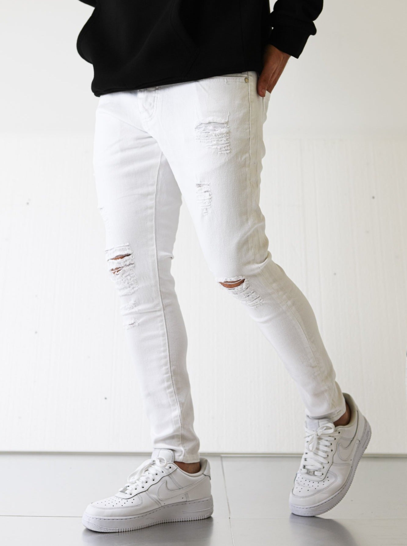 Distressed Ripped White Jeans