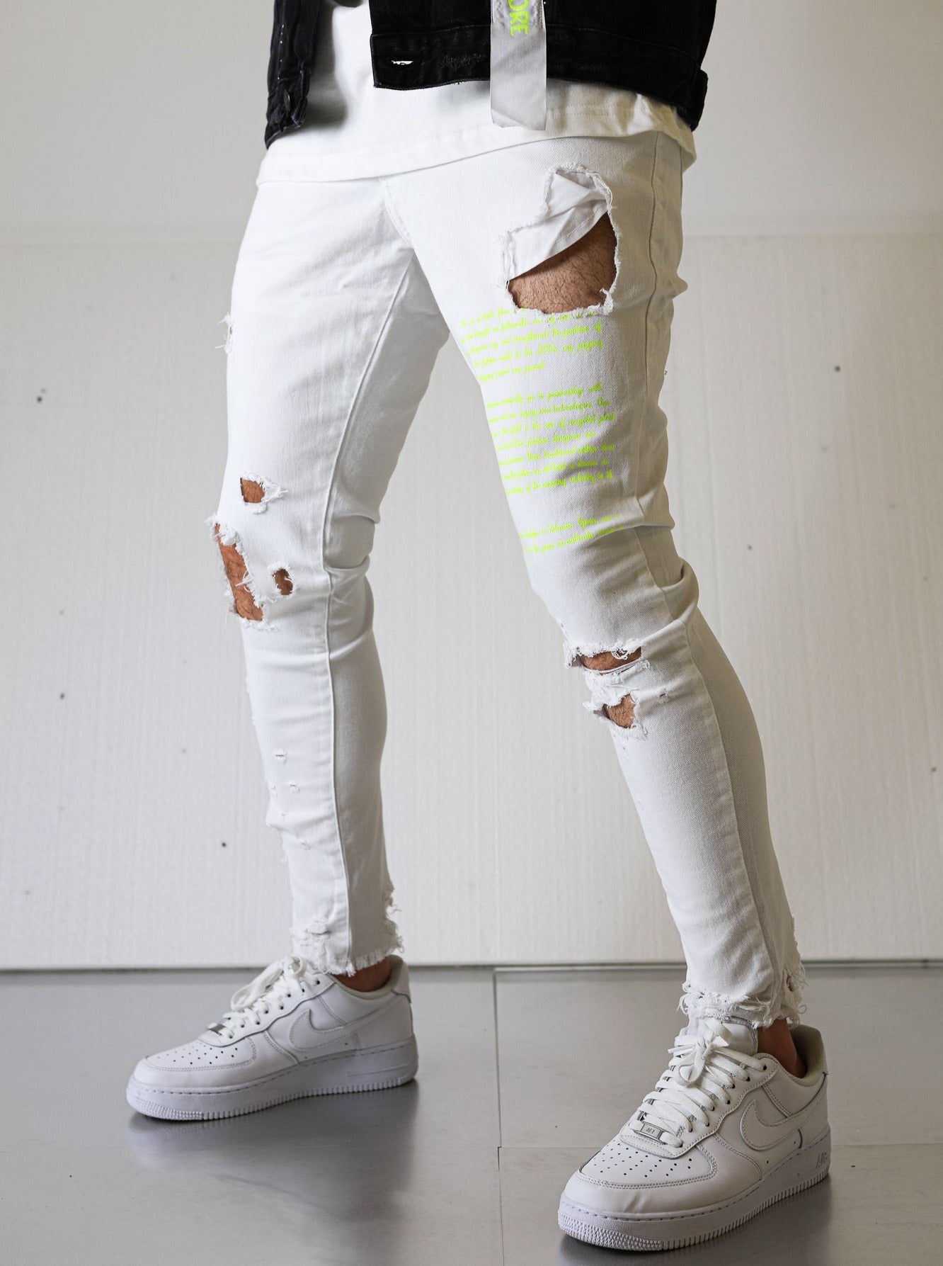 Painted Ripped White Skinny Jeans