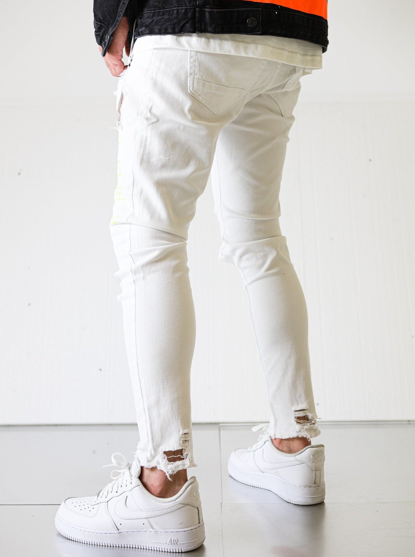 Painted Ripped White Skinny Jeans