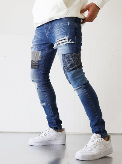 Patched Blue Skinny Jeans