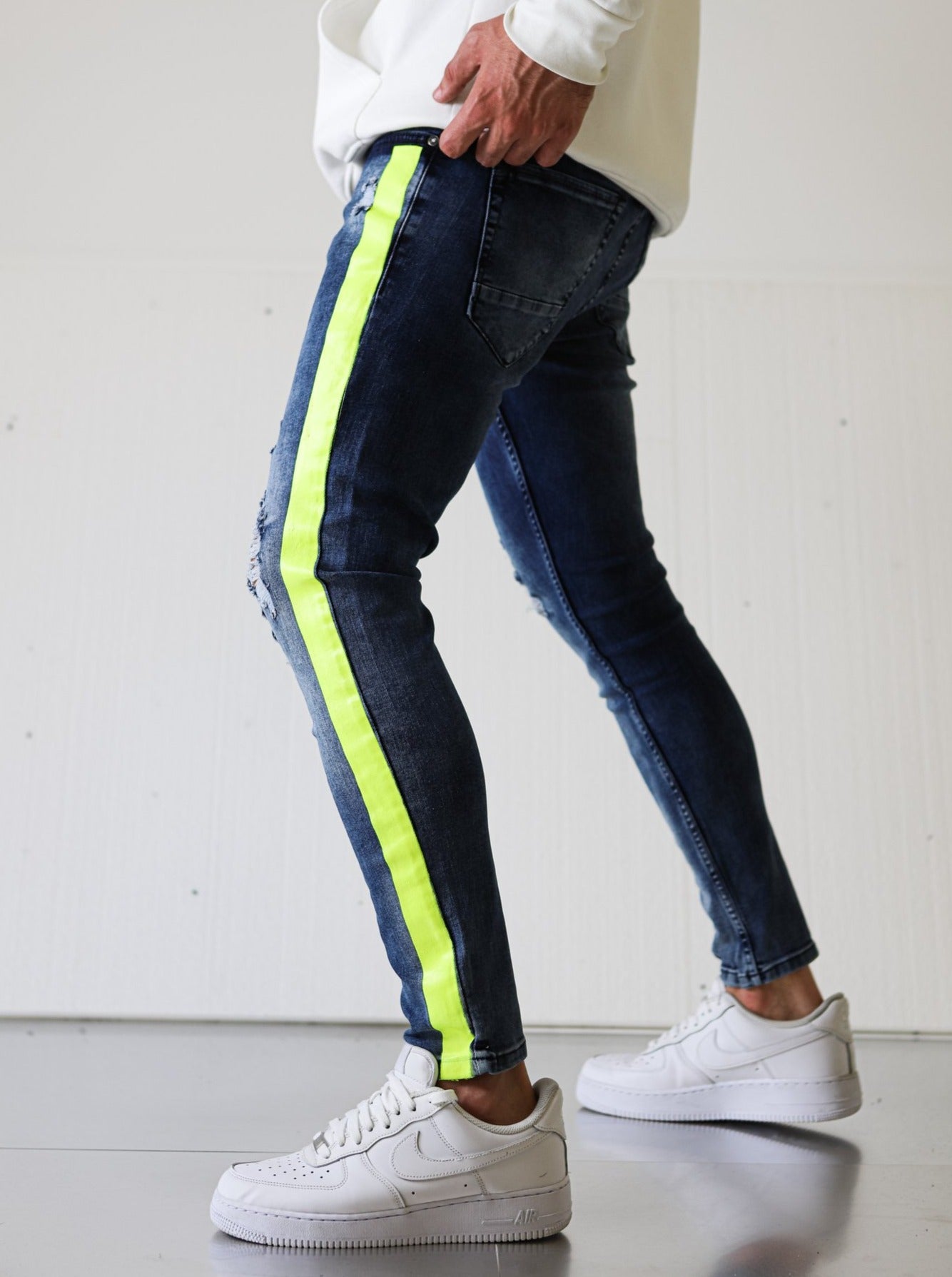 Neon Striped Ripped Jeans