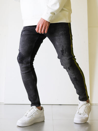 Side Stripe Black Ripped Jeans
