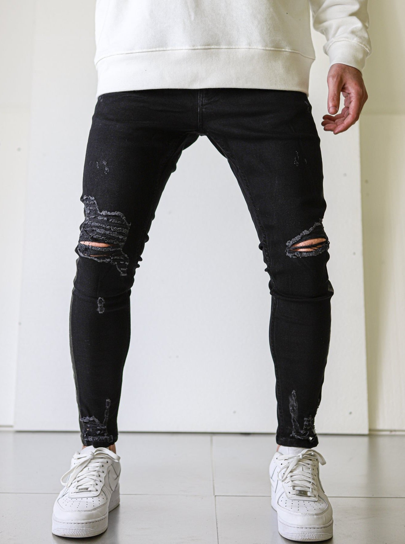 Side Stripe Black Ripped Jeans